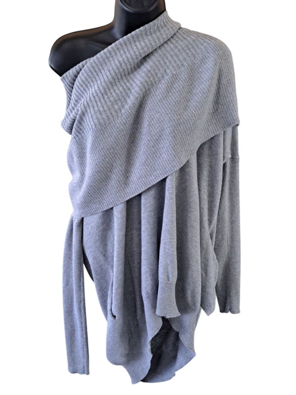 Victorias Secret Cashmere Bld Gray Off Shoulder Ribbed Knit Oversized Sweater M - Picture 2 of 9